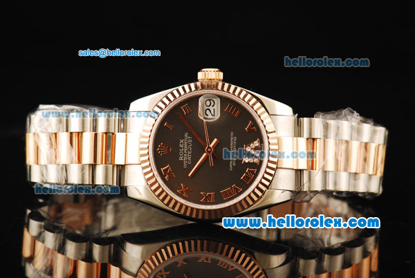 Rolex Datejust Automatic Movement Steel Case with Chocolate Dial and Rose Gold Bezel-Two Tone Strap - Click Image to Close